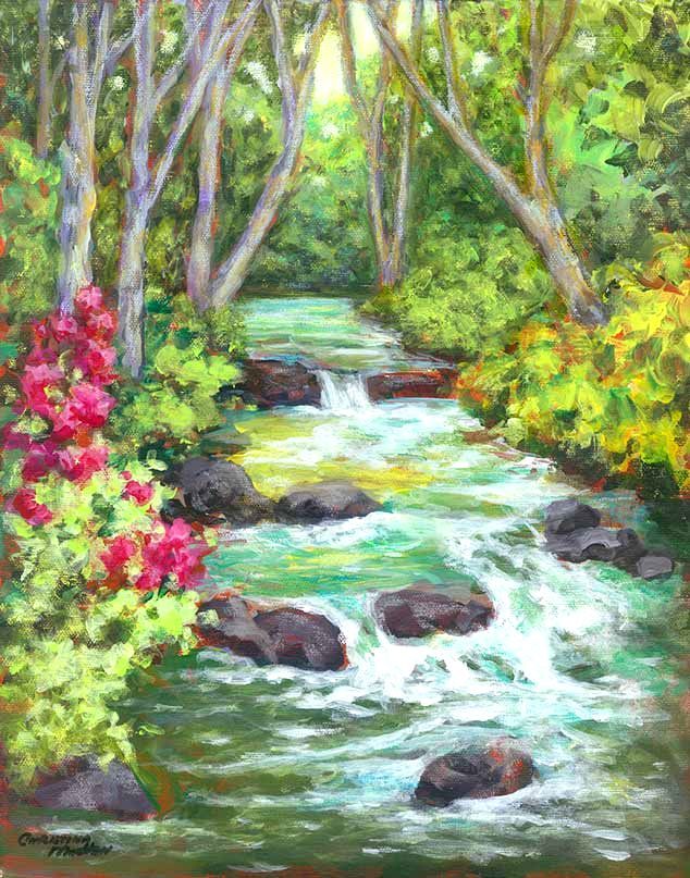 Summer at Lithia Creek, Mixed Media, 11x14