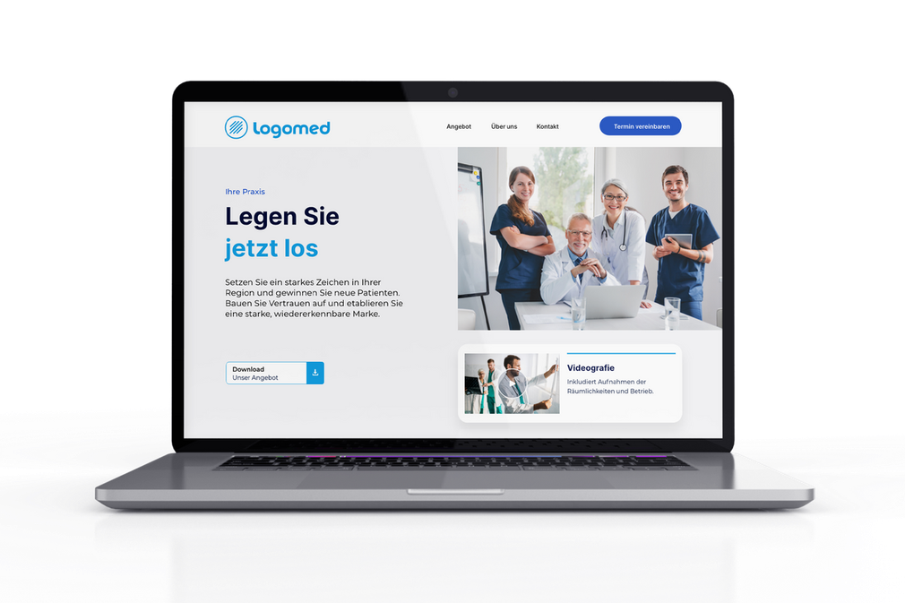 Auf einem Laptop ist die Website einer Gruppe von Ärzten geöffnet.