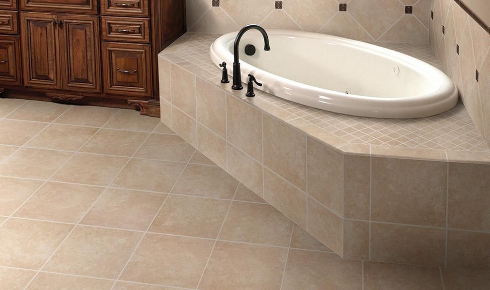 There is a bathtub in the middle of the bathroom.