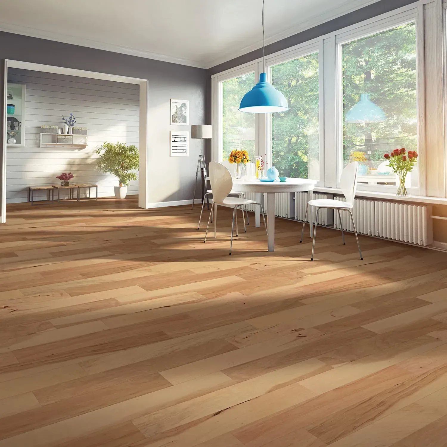 A room with a wooden floor.