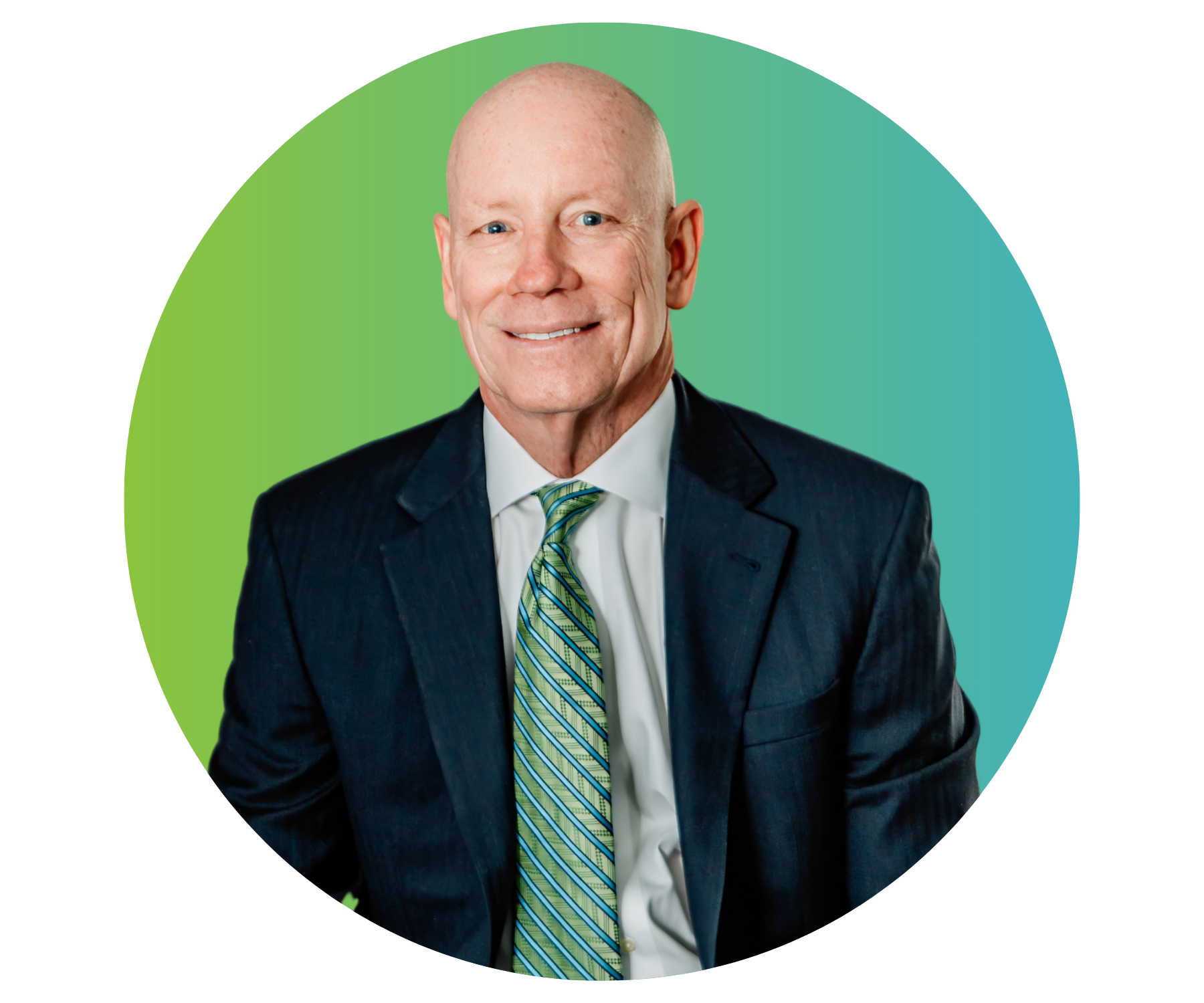 A man in a suit and tie is smiling in a circle