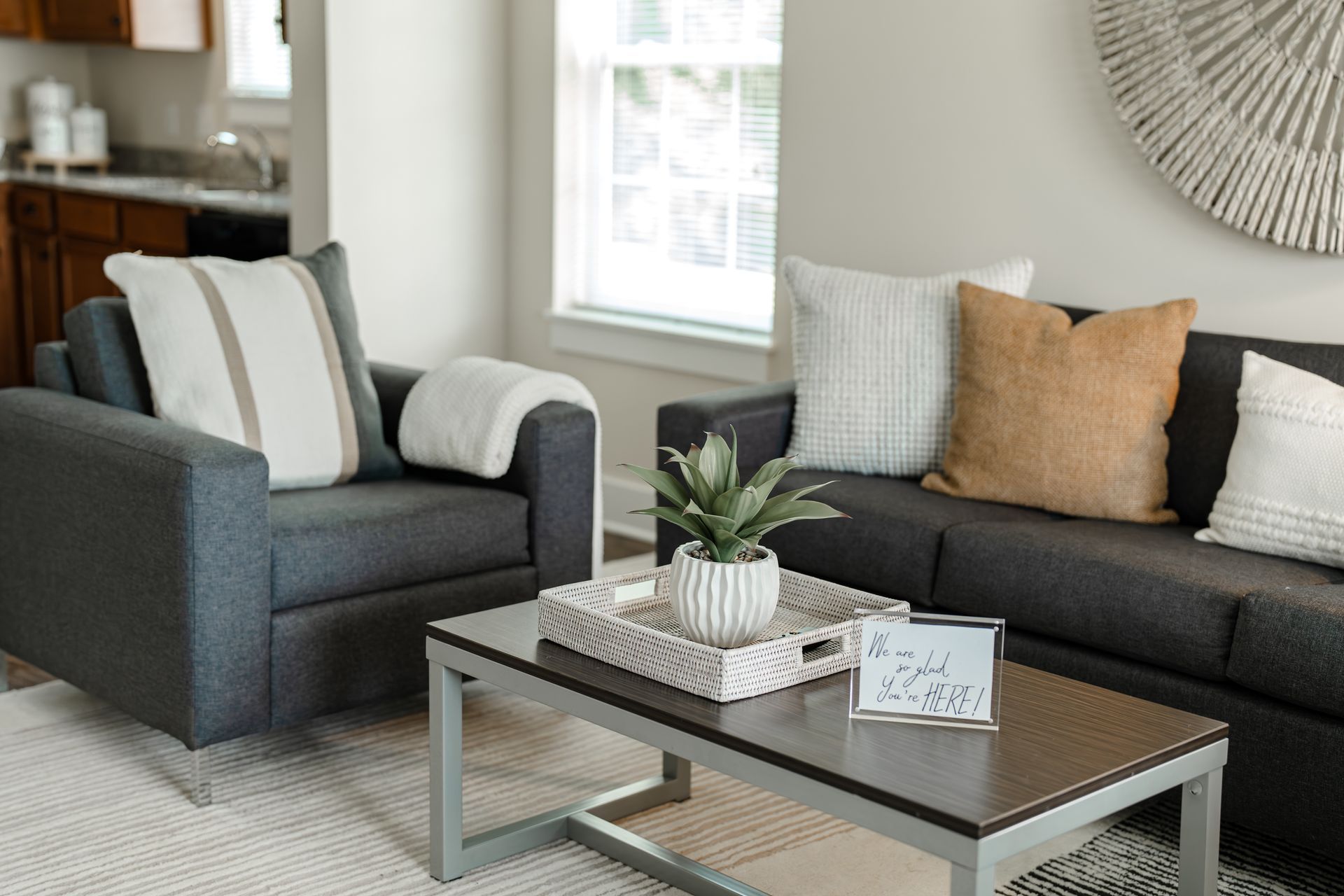 Living room with seating and coffee table.