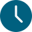 Clock icon indicating approximately 4 o'clock; white hands on a teal face.