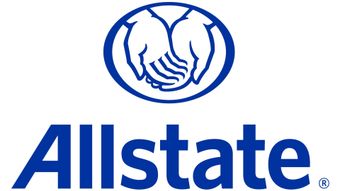 A blue allstate logo with two hands shaking each other.