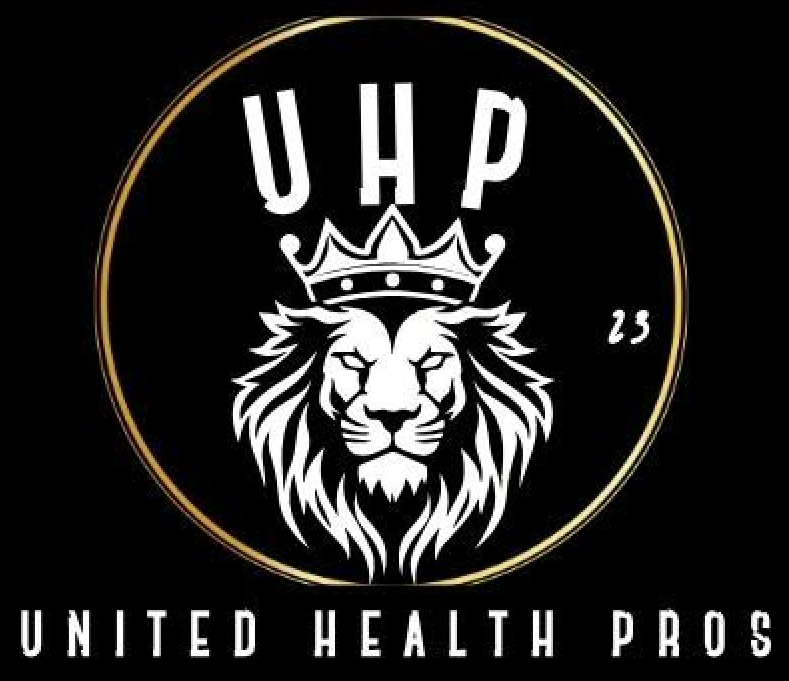 The logo for united health pros shows a lion wearing a crown.