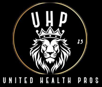 The logo for united health pros shows a lion wearing a crown.