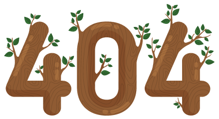 The number 404 is made of wood with leaves growing out of it.