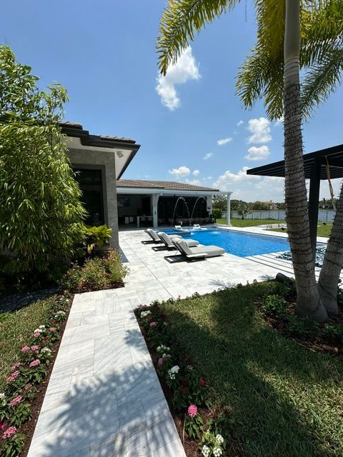 A house with a swimming pool in the backyard