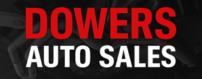 Logo for Dowers Auto Sales with contact information.
