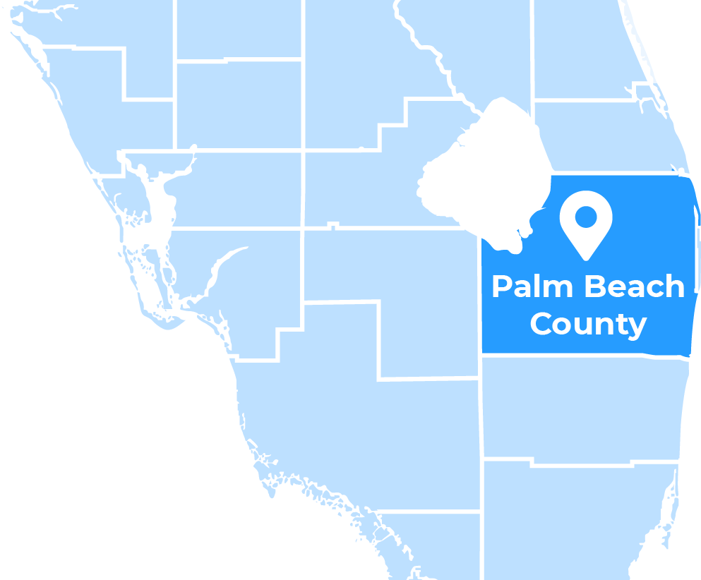 A blue map of florida with the state highlighted in blue.