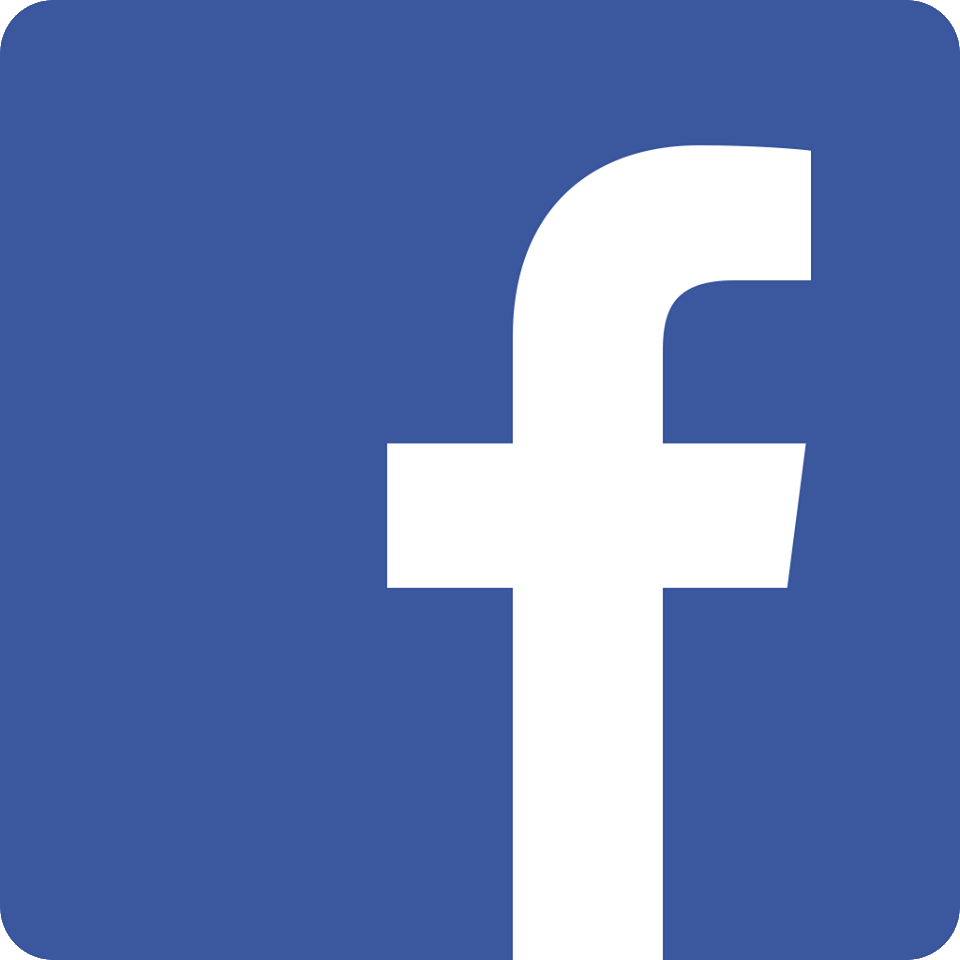 Facebook logo: white “f” on a blue square background