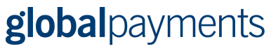 A blue logo for global payments on a white background