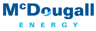 A blue and white logo for mcdougall energy