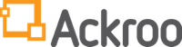 A black and orange logo for ackroo on a white background