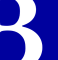 A white number three on a blue background