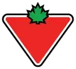 A red triangle with a green maple leaf on top of it.