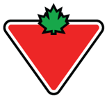 A red triangle with a green maple leaf on top of it.