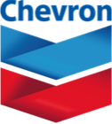 The chevron logo is a blue , red and white chevron arrow.