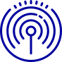 A blue and white icon of a radio antenna with waves coming out of it.