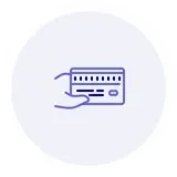 A hand is holding a credit card in a circle.