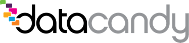 The logo for datacandy is black and white with a colorful background.