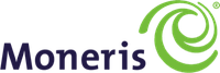 A moneris logo with a green swirl in the middle