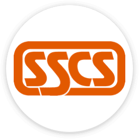 An orange sscs logo in a white circle