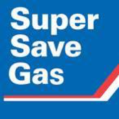 A blue and white logo for super save gas.