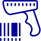 A blue icon of a barcode scanner and barcodes.