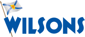 A wilsons logo with a flag in the background