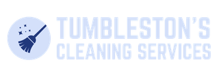 Logo for Tumbleston's Cleaning Services featuring a broom in a light blue circle, with text.
