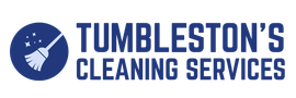 Logo for Tumbleston's Cleaning Services. Features a dark blue circle with a white broom icon and text.