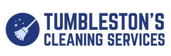 Logo for Tumbleston's Cleaning Services. Features a dark blue circle with a white broom icon and text.
