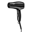 A black hair dryer with a cord attached to it on a white background.