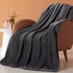 A gray blanket is sitting on top of a chair.