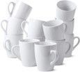 A group of white coffee mugs stacked on top of each other on a white background.
