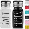 A salt and pepper shaker set in different colors.