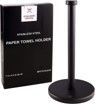 A black paper towel holder is sitting next to a black box.