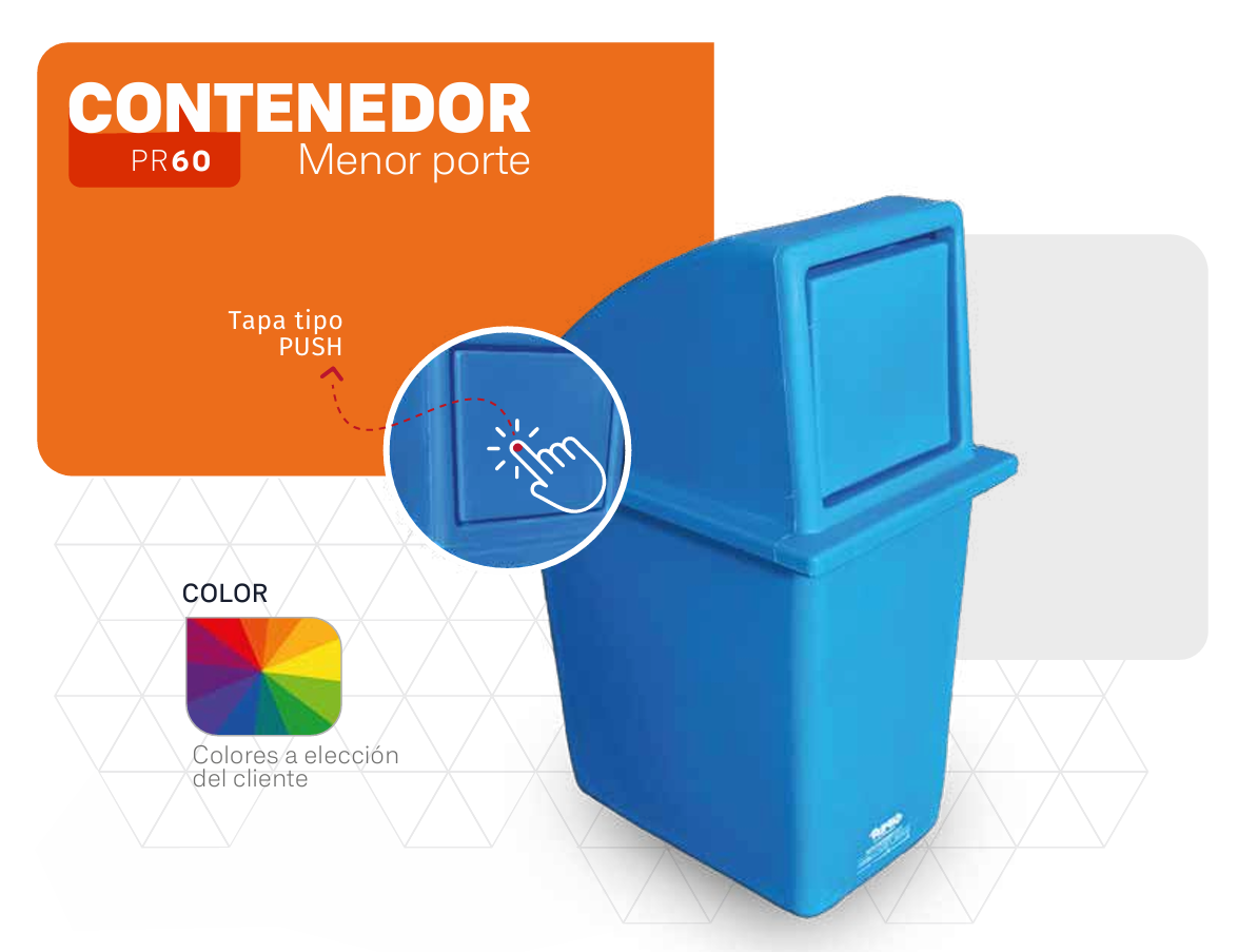 Contenedor azul Merl o pone con etiqueta naranja que dice 