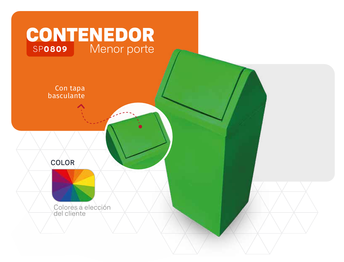 Contenedor de residuos verdes con tapa, etiquetado como 