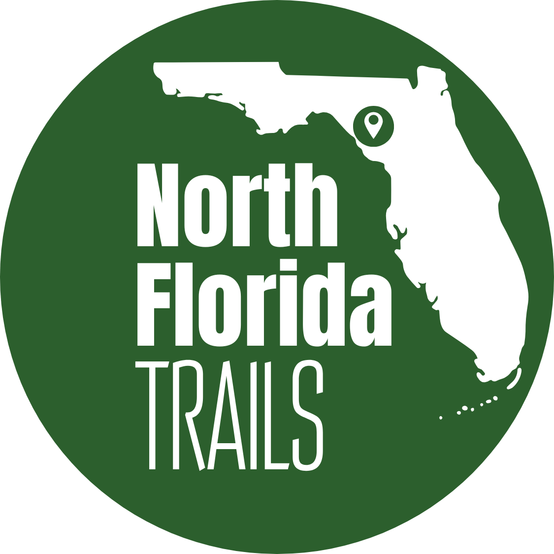 The logo for north florida trails has a map of the state of florida on it.