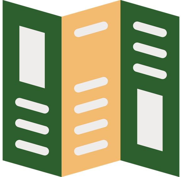 An icon of a folded brochure with a green and orange background.
