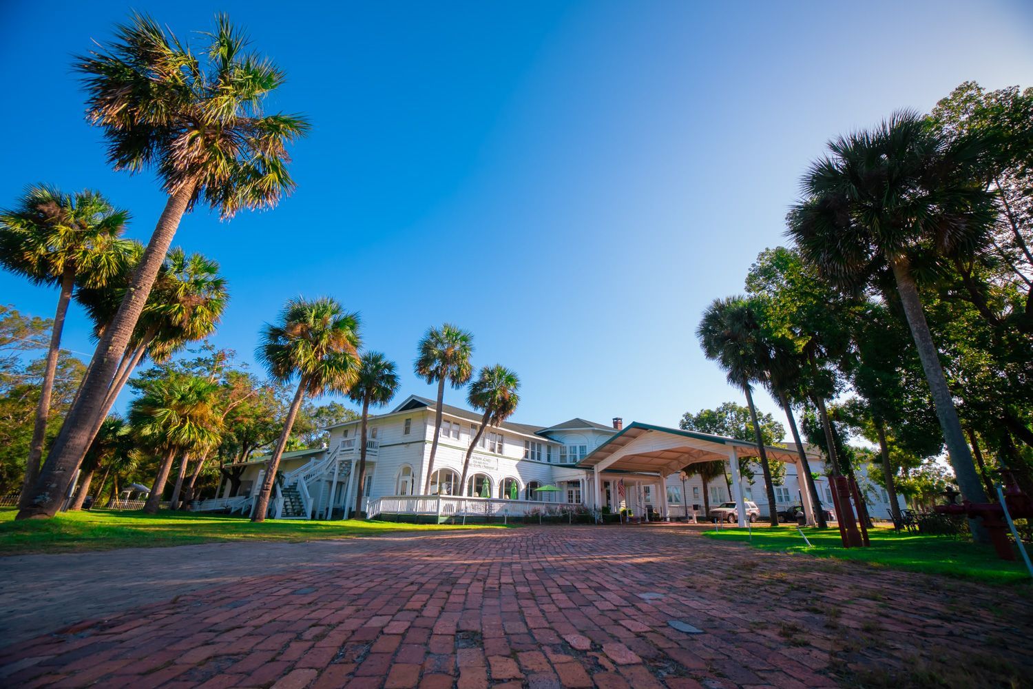 A man is riding a purple mountain bike down a road.
