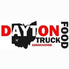 The dayton food truck association logo is a black and red logo with a map of dayton ohio.