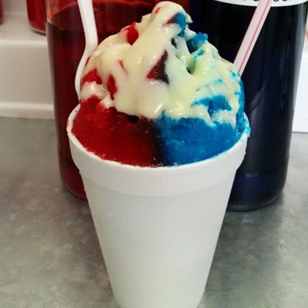 Red white and blue ice cream in a styrofoam cup