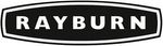 Logo for Rayburn in white letters within a black, pentagonal shape. It is outlined in white.