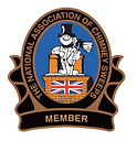 Logo for The National Association of Chimney Sweeps. A  chimney sweep with top hat and brush stands on a chimney