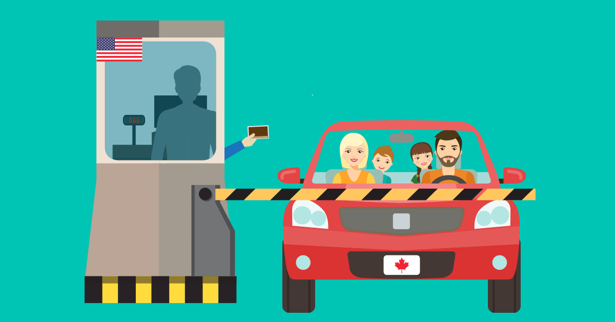 family in a car at border security