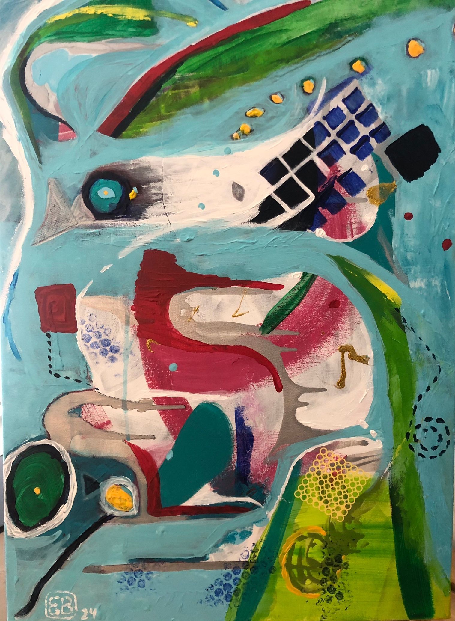 schilderij Birds & Souls, acryl op doek, abstract, Elisabeth Baron, EB-Artwork&Coaching