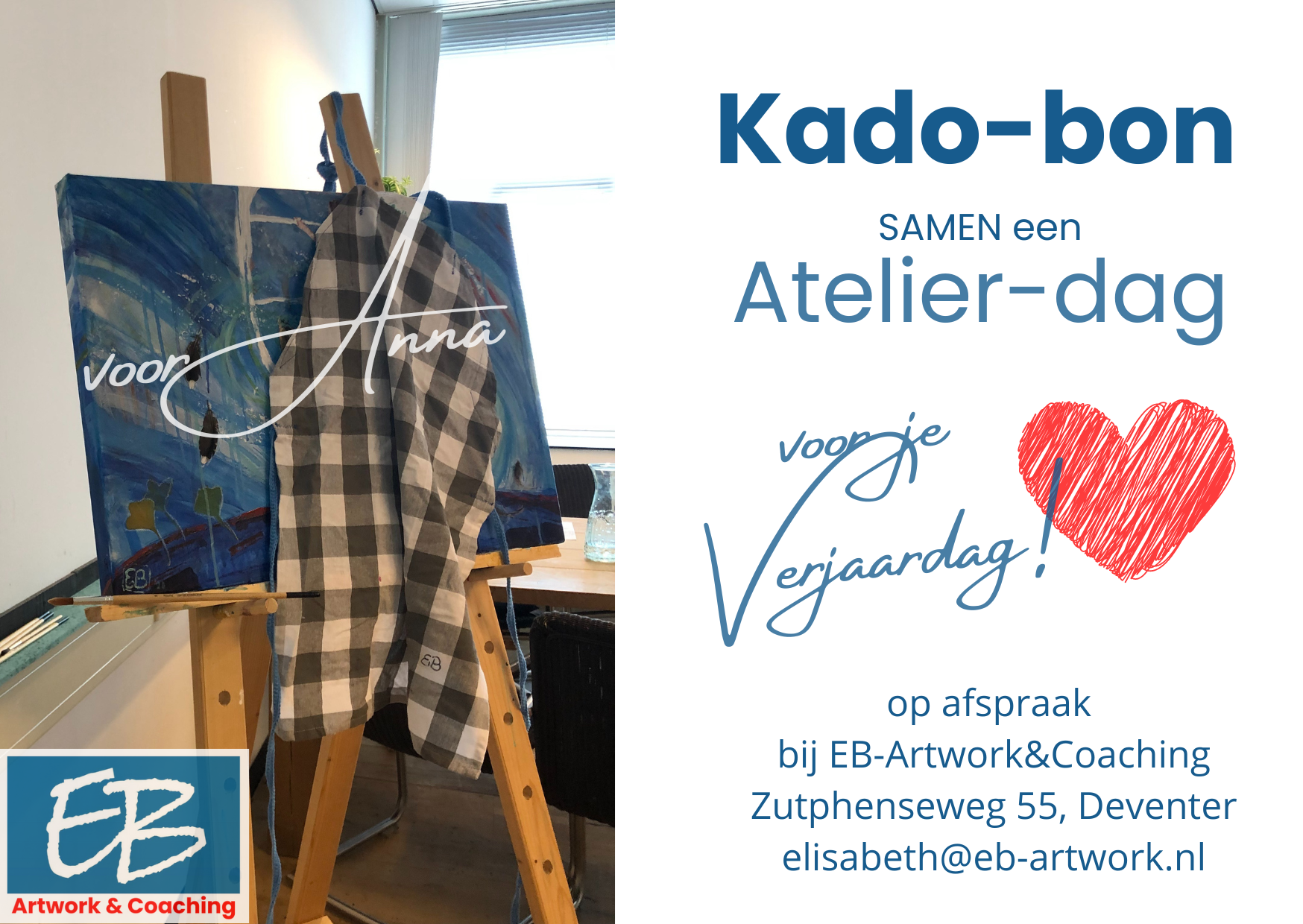 kado bon voor een workshop of atelier-dag bij EB-Artwork&Coaching, Elisabeth Baron, Deventer